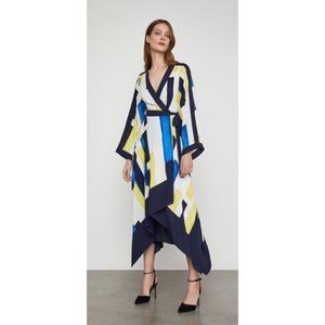 NWT BCBG Colorblocked Handkerchief Wrap Dress XXS